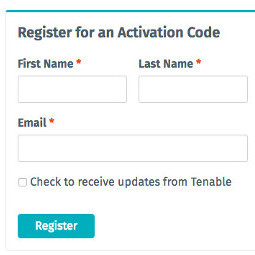 The Nessus registration page